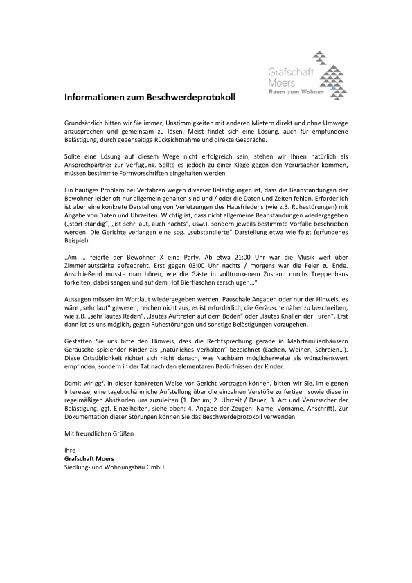 Download: Beschwerdeprotokoll und Informationen.