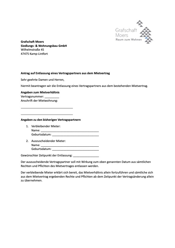 Download: Entlassung eines Vertragspartners aus dem Mietvertrag.