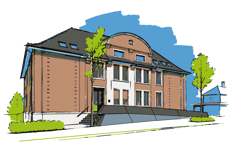 Illustration eines Gebäudes der Grafschaft Moers.