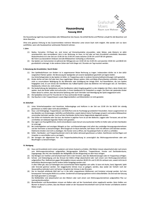 Download: Hausordnung der Grafschaft Moers.